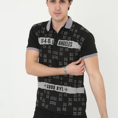 Erkek Polo Yaka tişört Slim Fit Baskılı Kısa kol T-Shirt - Siyah